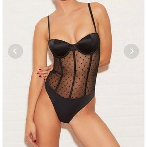 Fleur Du Mal “Silk & Dotty Mesh Bodysuit”
